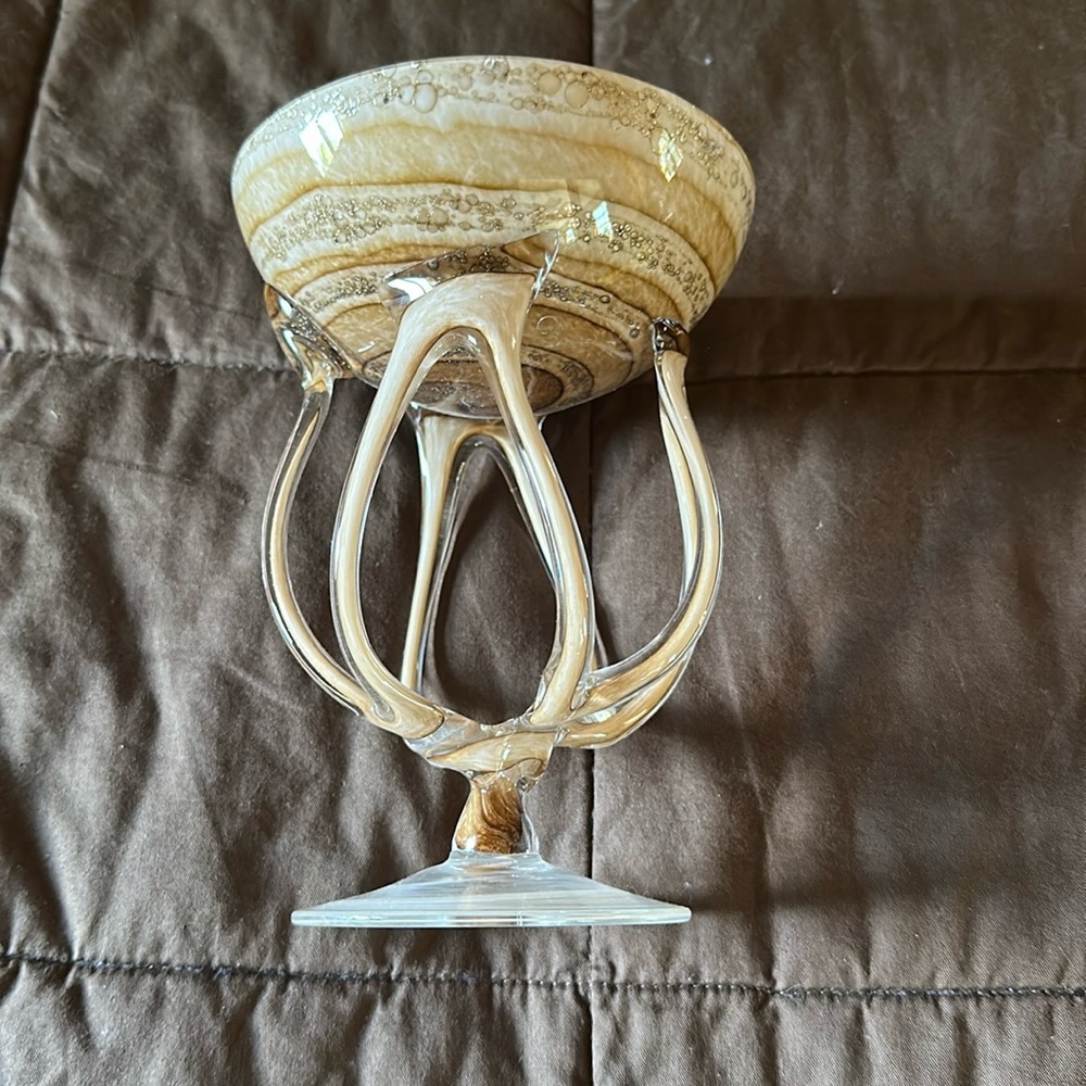 Vintage Decorative Polish Glass Jellyfish Bowl Dish